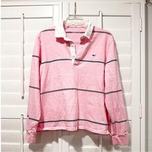 Vineyard Vines Pink Striped Long Sleeve Polo Shirt Women’s Large Rugby Sporty